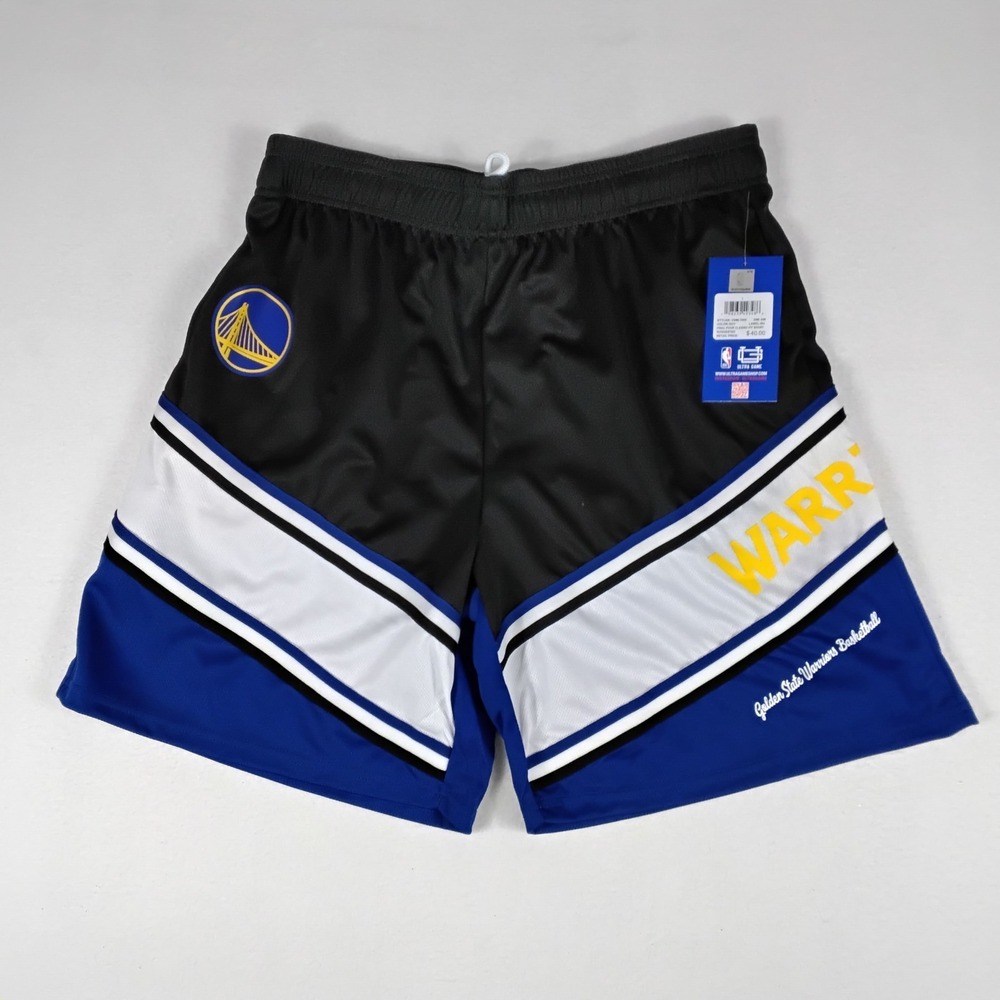 Golden State Warriors Ultra Game NBA Shorts Men's Large Black Blue Yellow NWT